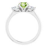 14K White Natural Peridot & 1/4 CTW Natural Diamond Ring